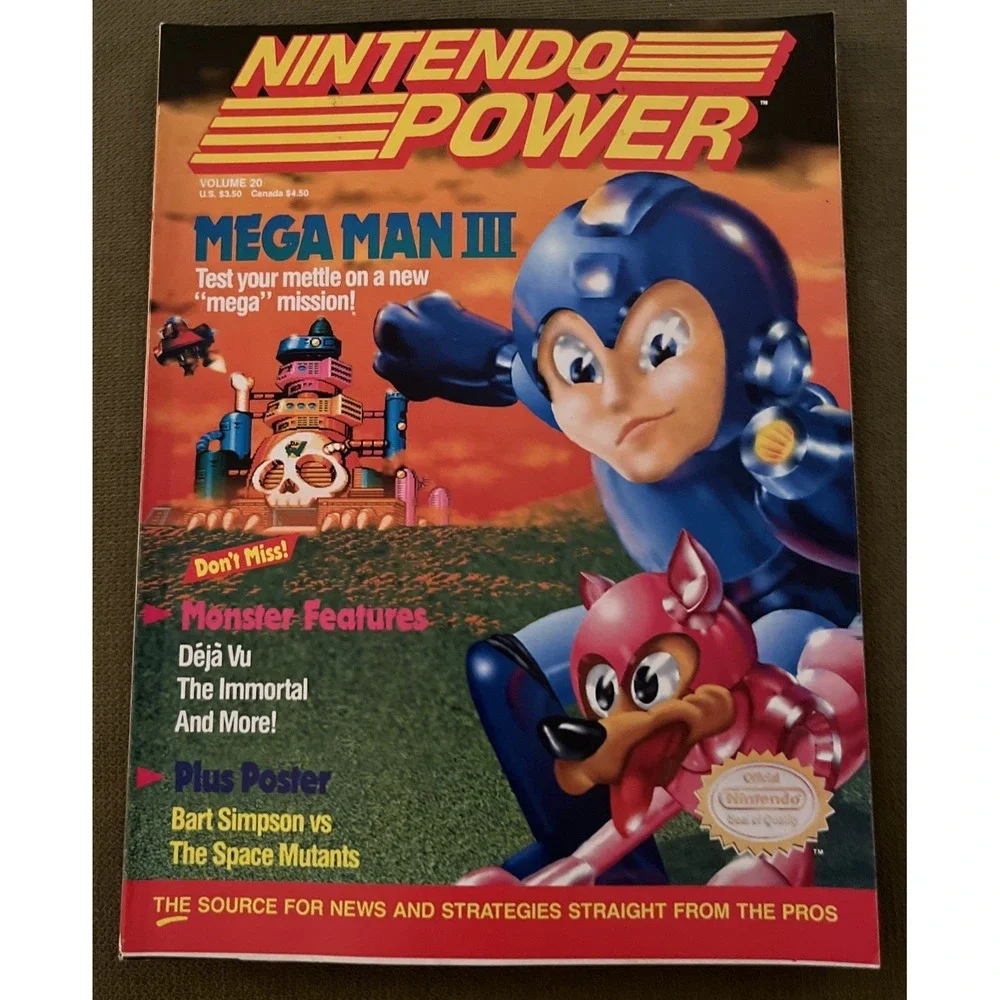 Nintendo Power Magazine Volume 20 Mega Man w/ Bart Simpson Poster Complete